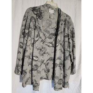 Women's Alfred Dunner Gray Sparkle Floral 1 Piece 3/4 Sleeve Sweater XL (H66)